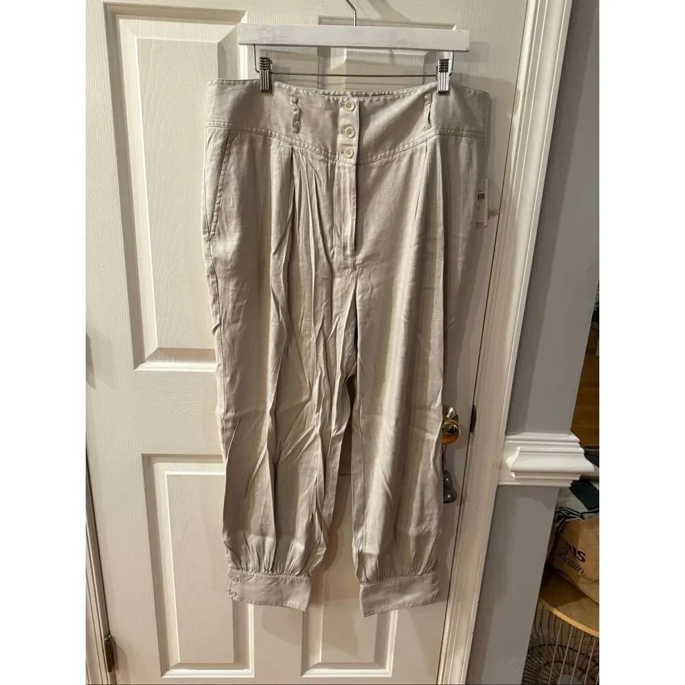 Anthropologie Beige Ankle Cuff High Rise Pleat Front Trouser Pants sz 16 NWT